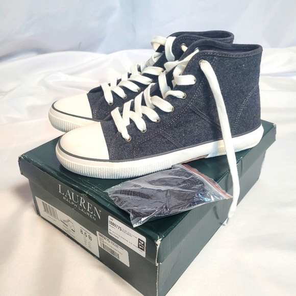 New Lauren Ralph Lauren Grey Flannel High Top Shoes Women's Size 8.5B - Picture 1 of 9